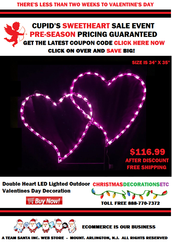 Outdoor LED Lighted Double Heart Valentines Day Decoration Only $116.99 #valentinesday #forsale #home #business 