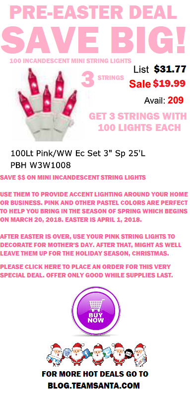 Get 100 Pink Incandescent Easter String Lights w White Wire For Less Than 7 Bucks a Pop