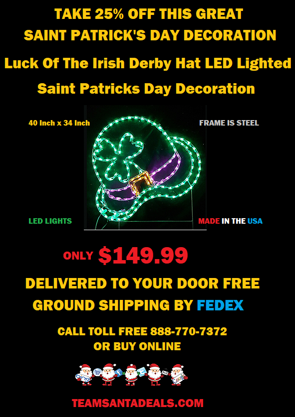 Luck Of The Irish Derby Hat LED Lighted Saint Patrick's Day Decoration