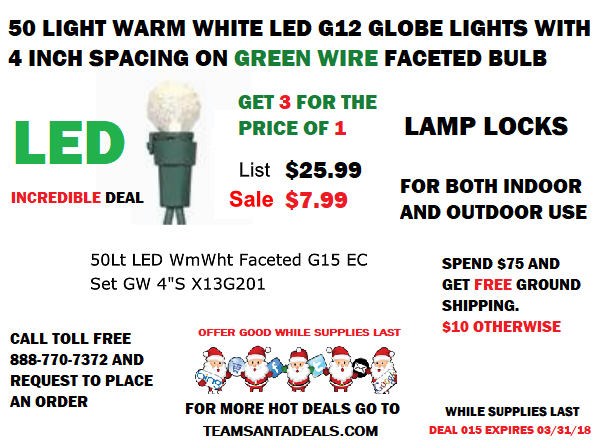 Deal015 Save Almost $20 Get 50 G12 Globe String Lights for Less Than $8 @ TeamSantaDeals.com 