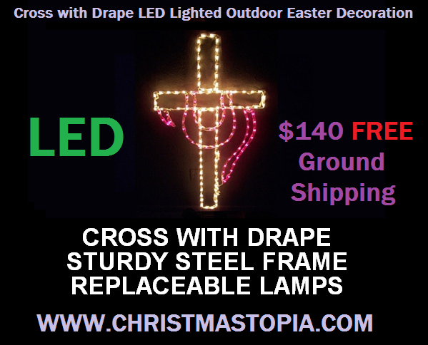 Cross with Drape LED Lighted Outdoor Easter Decoration