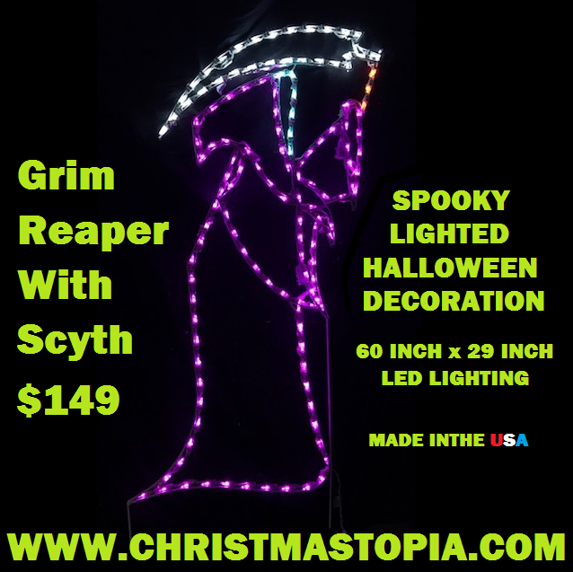 Lighted Halloween Grim Reaper With Scythe Decoration Will Scare The Poop Out Of All Visitors Who Enter Your Lair