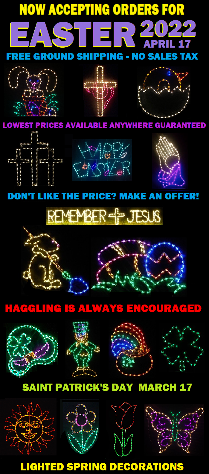 Order Your Easter & St Patrick’s Day Outdoor Lighted Decorations Now