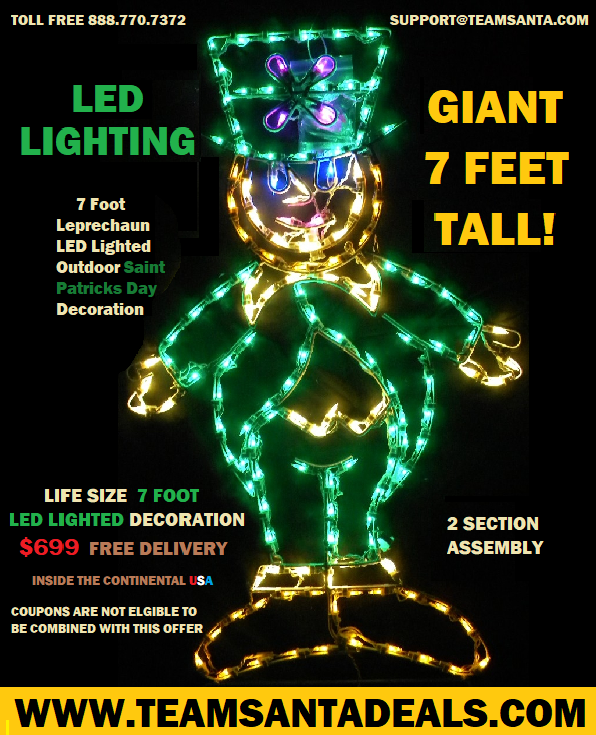 Deal 010 Is An Indoor Outdoor Lighted Giant Leprechaun With LED Lights That Beam Erin Go Bragh