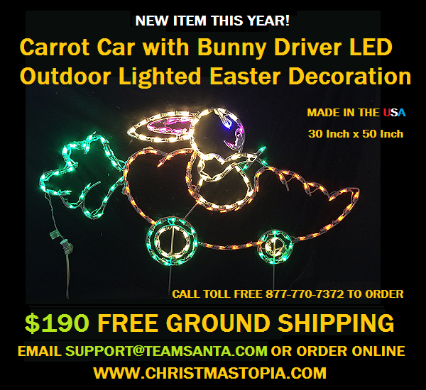 Easter Bunny's New Ride Will Make it to Your House Faster this Year.  Lighted Outdoor Easter Decoration is Popular for Sure