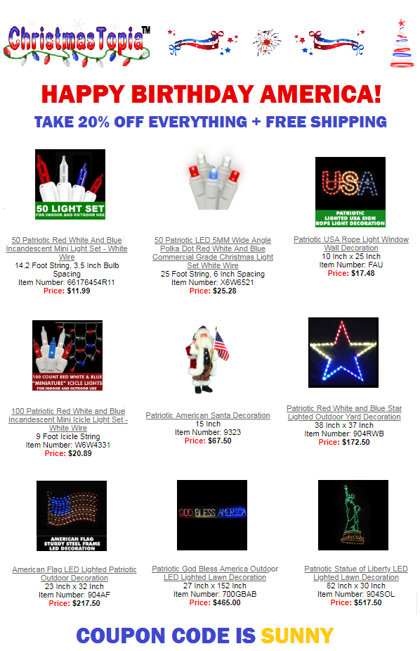Christmas in July Sale on Lights, Decorations, Tree Ornaments All 20% Off Free Shipping